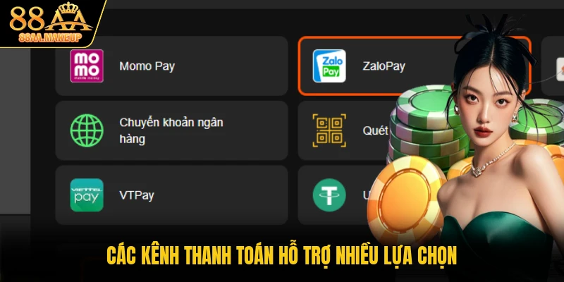 Các kênh thanh toán hỗ trợ nhiều lựa chọn